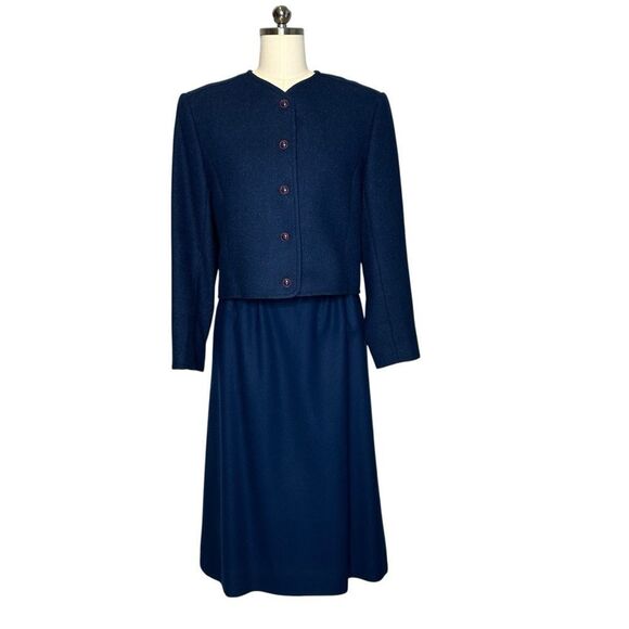 Pendleton Vintage 1970s Navy Blue Wool Tweed Midi Skirt Suit | Size 10 - Picture 1 of 11